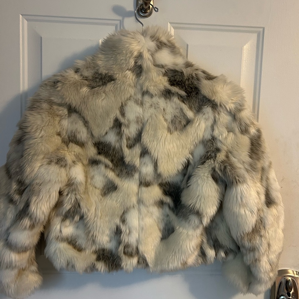 BCBGMAXAZRIA Faux Fur Jacket in Gray and Cream
